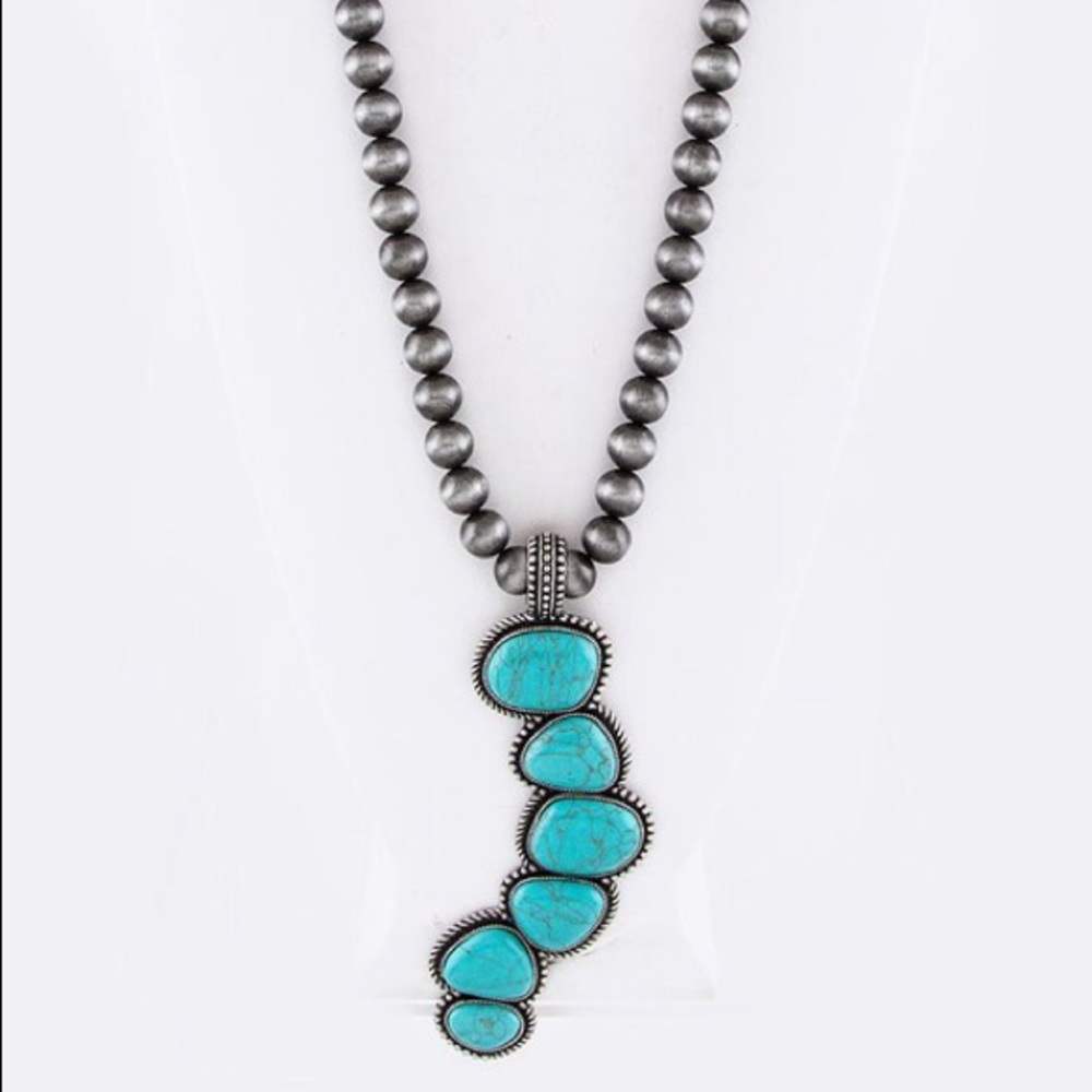 Navajo Bead (ccb) Necklace w/Pave Turquoise Resin